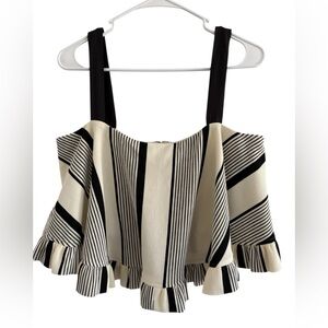 Sugarlips NWOT cream and black stripe ruffle top with black ribbon straps